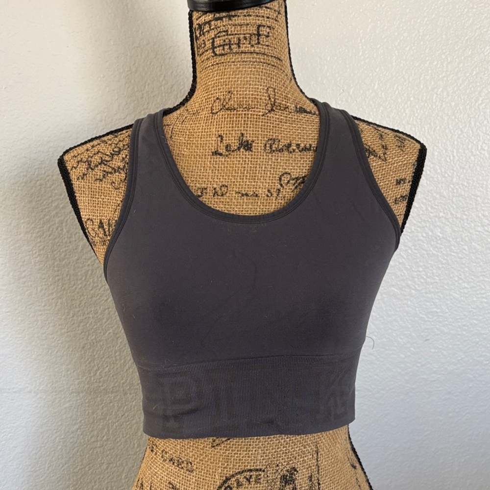 PINK Victoria's Secret Charcoal Seamless Racerback Crop Bralette